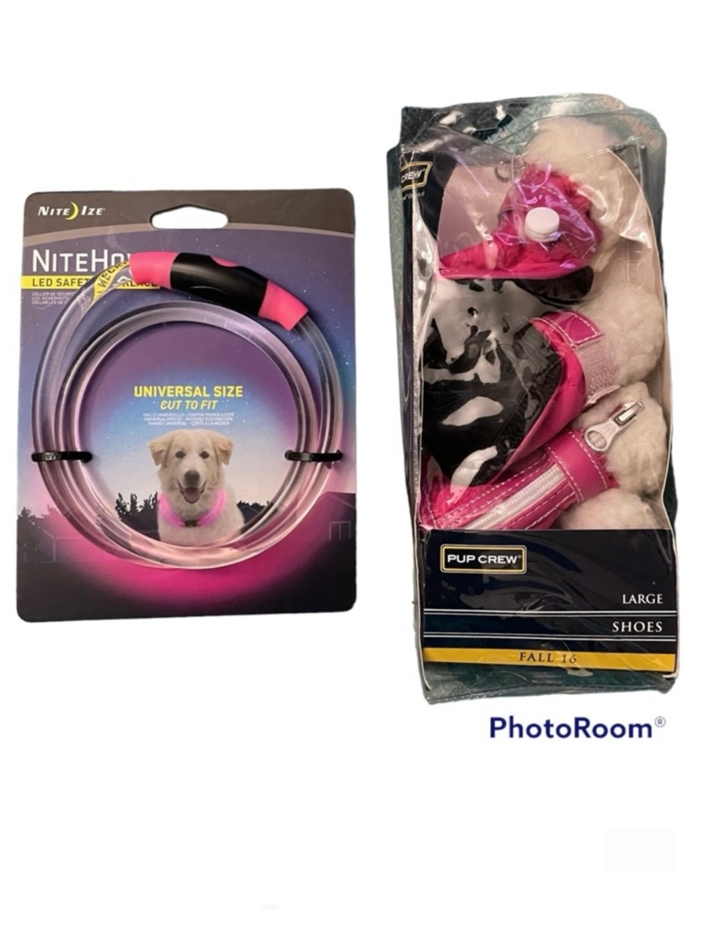 NEW Pup Crew Hot Pink Quilted Zip Dog Shoes + Nitehowl LED Safety Night Necklace